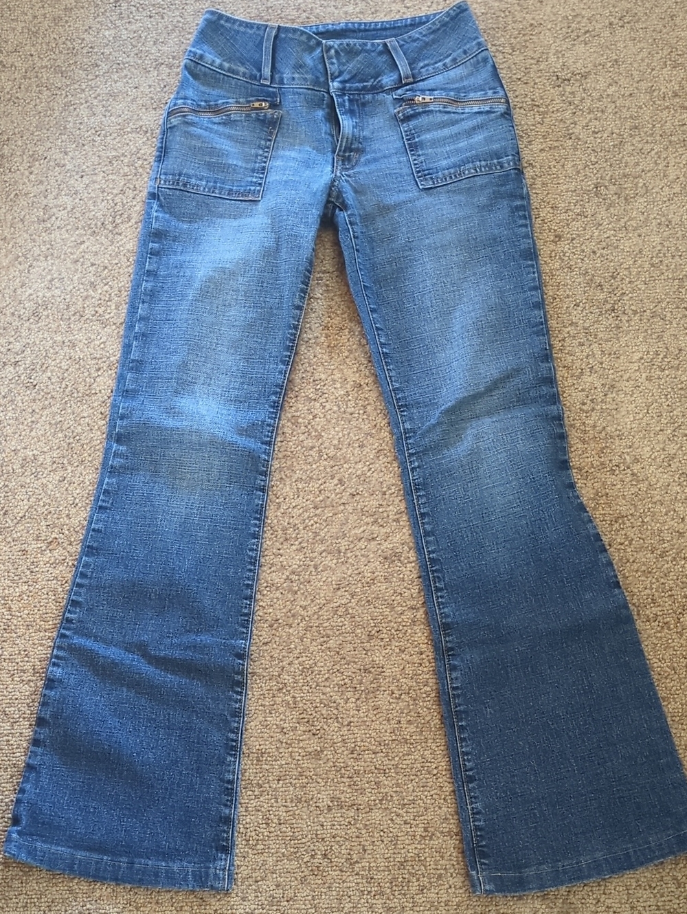 Guess Women's Blue Wide-Leg Flare Jeans with Front Zip Pockets